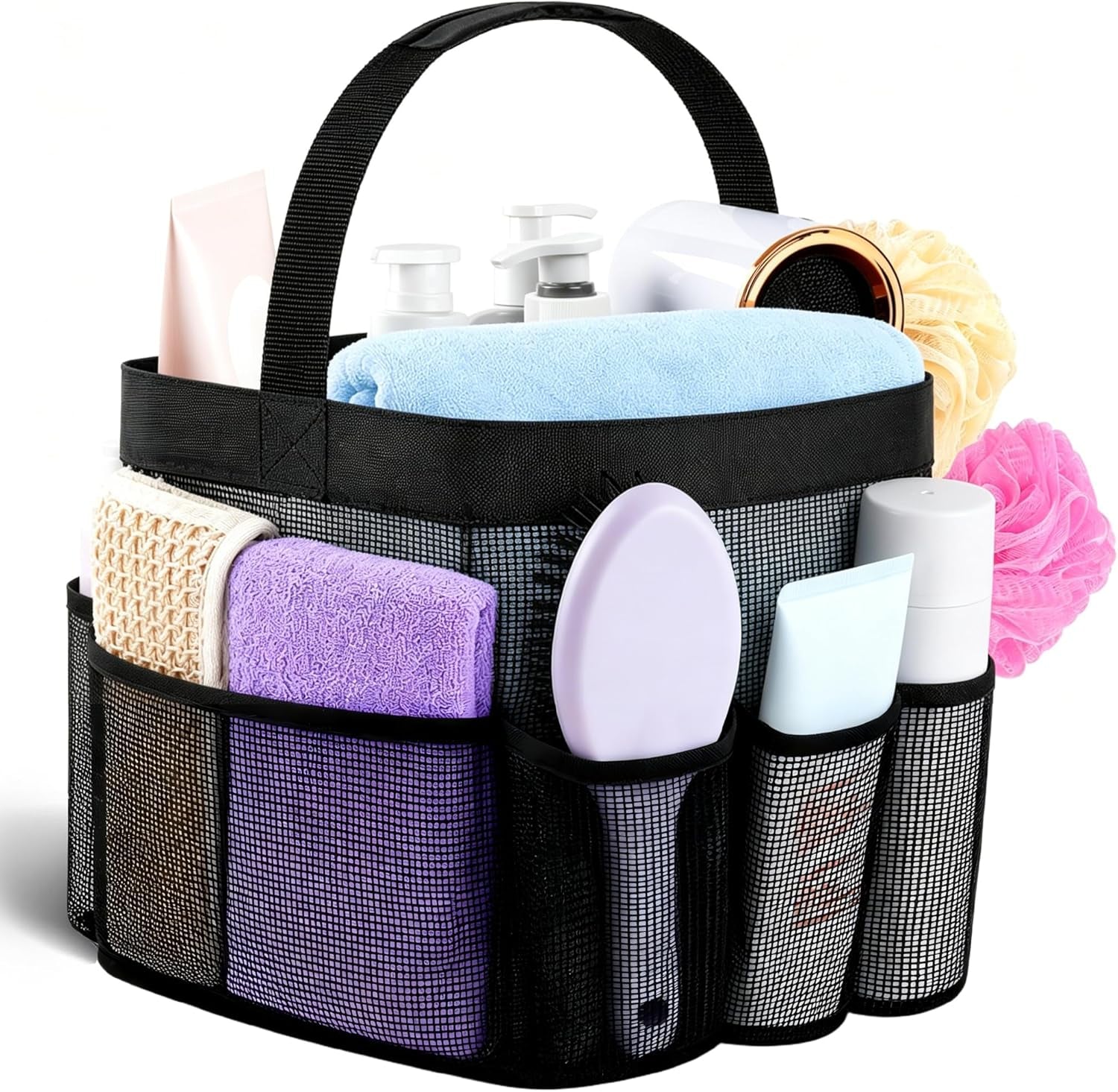 Mesh Shower Caddy Portable for College Dorm Room Camping Essentials, Shower Caddy Dorm with 9-Pockets, Large Capacity Hanging Basket Bathroom Bag for Toiletry, Swimming, Gym, Camp, Beach