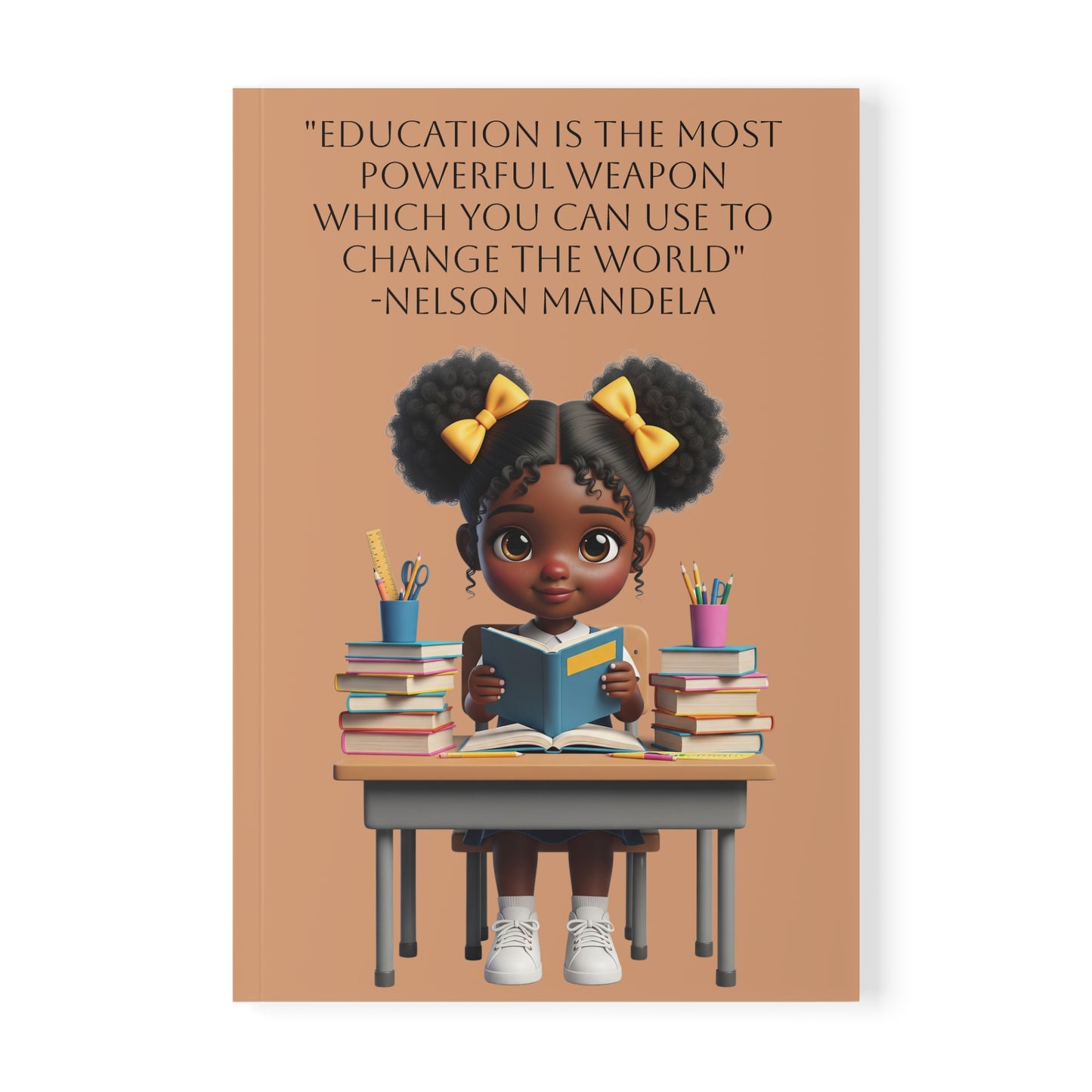 A5 Notebook — "Education is the Most Powerful Weapon" Cute Black Girl Reading Cover
