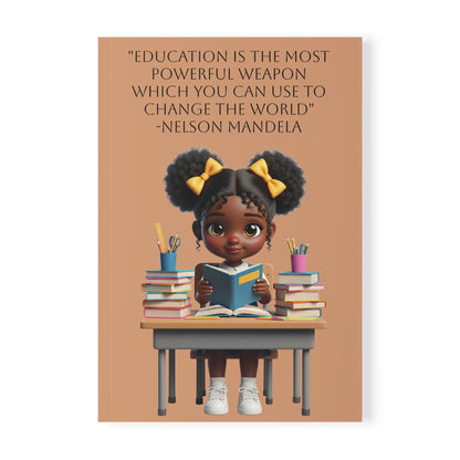 A5 Notebook — "Education is the Most Powerful Weapon" Cute Black Girl Reading Cover