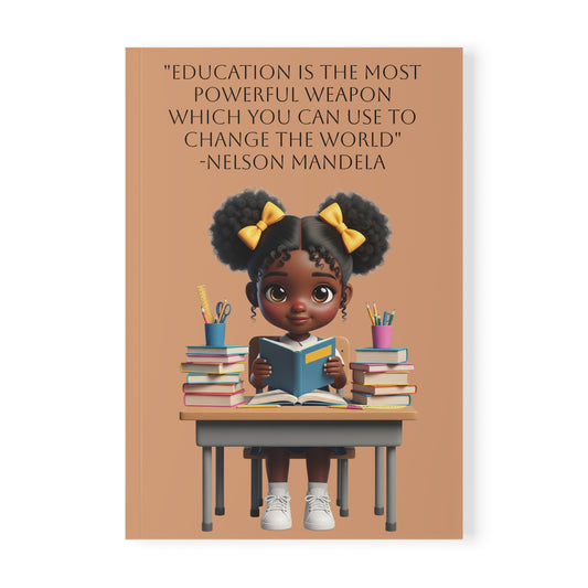 A5 Notebook — "Education is the Most Powerful Weapon" Cute Black Girl Reading Cover