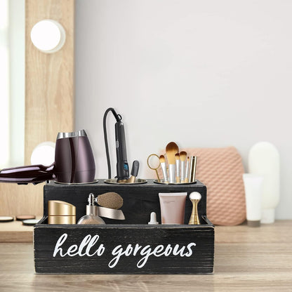 Hair Blow Dryer Holder Black Curling Iron Holder Countertop, Hair Tools & Styling Supplies Organizer Flat ,Bathroom Counter Organizer for Accessories, Makeup, Toiletries Storage