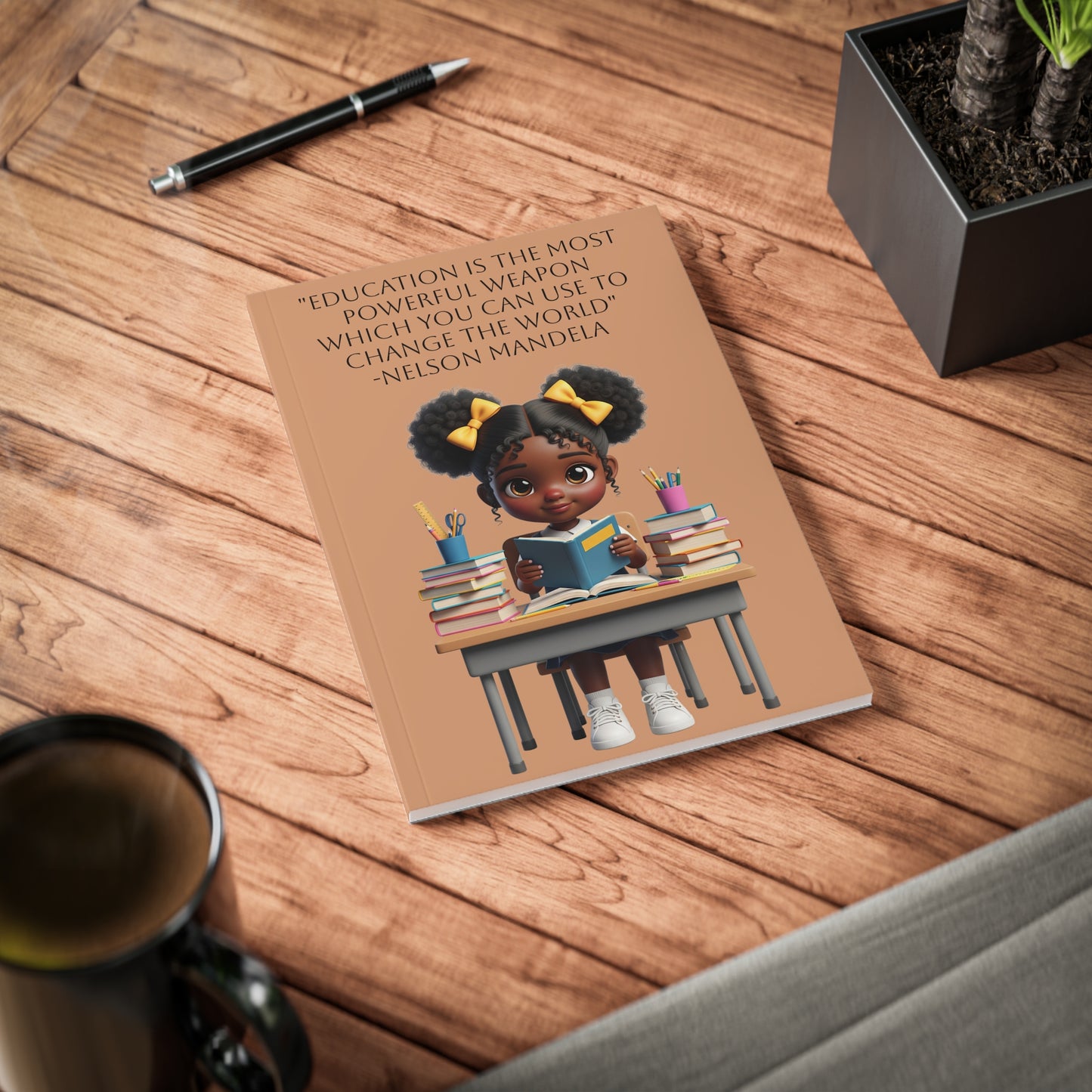 A5 Notebook — "Education is the Most Powerful Weapon" Cute Black Girl Reading Cover