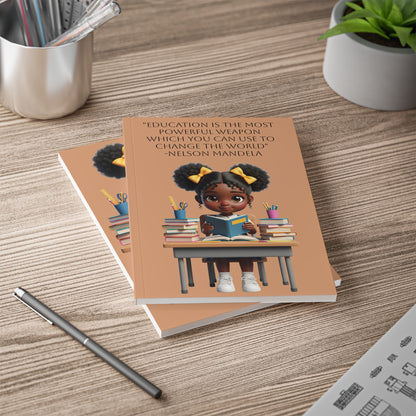 A5 Notebook — "Education is the Most Powerful Weapon" Cute Black Girl Reading Cover