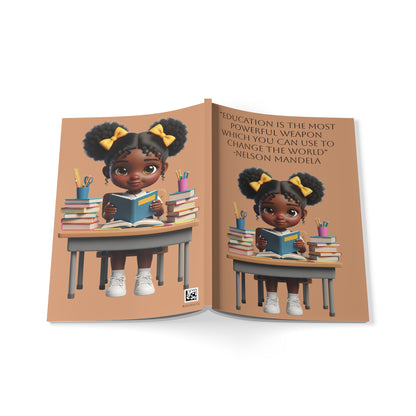 A5 Notebook — "Education is the Most Powerful Weapon" Cute Black Girl Reading Cover