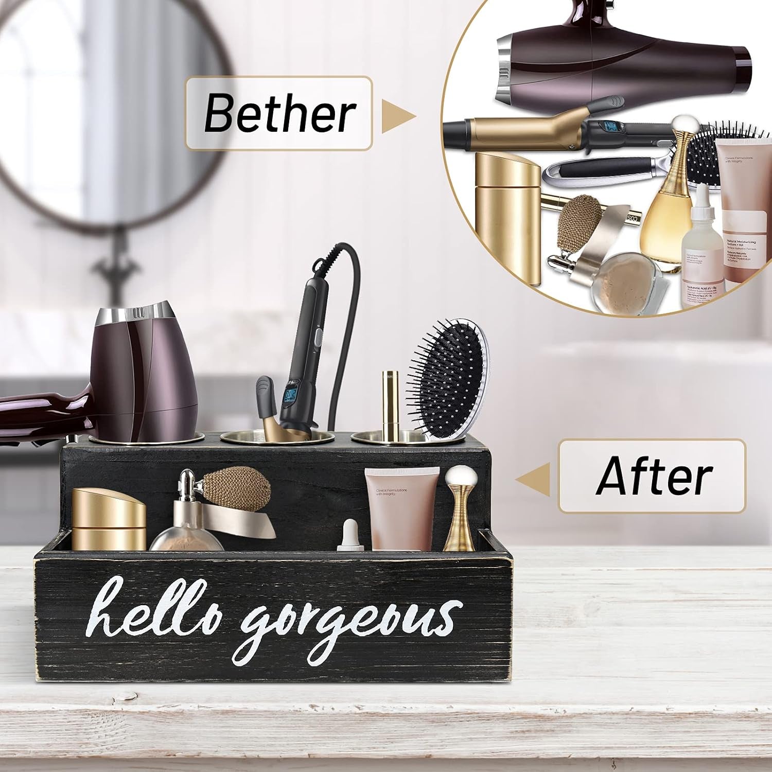 Hair Blow Dryer Holder Black Curling Iron Holder Countertop, Hair Tools & Styling Supplies Organizer Flat ,Bathroom Counter Organizer for Accessories, Makeup, Toiletries Storage