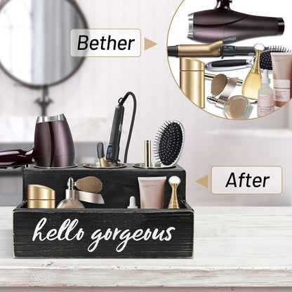 Hair Blow Dryer Holder Black Curling Iron Holder Countertop, Hair Tools & Styling Supplies Organizer Flat ,Bathroom Counter Organizer for Accessories, Makeup, Toiletries Storage