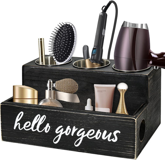 Hair Blow Dryer Holder Black Curling Iron Holder Countertop, Hair Tools & Styling Supplies Organizer Flat ,Bathroom Counter Organizer for Accessories, Makeup, Toiletries Storage
