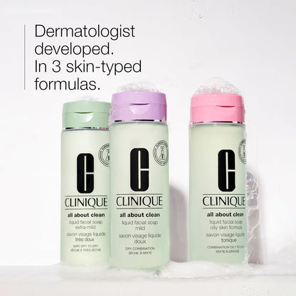 Clinique All about Clean Liquid Facial Soap Mild | Gentle Face Cleanser for Dry Combination Skin | Type 2 Face Wash | Step 1 in 3-Step Skin Care Routine