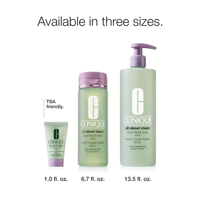 Clinique All about Clean Liquid Facial Soap Mild | Gentle Face Cleanser for Dry Combination Skin | Type 2 Face Wash | Step 1 in 3-Step Skin Care Routine