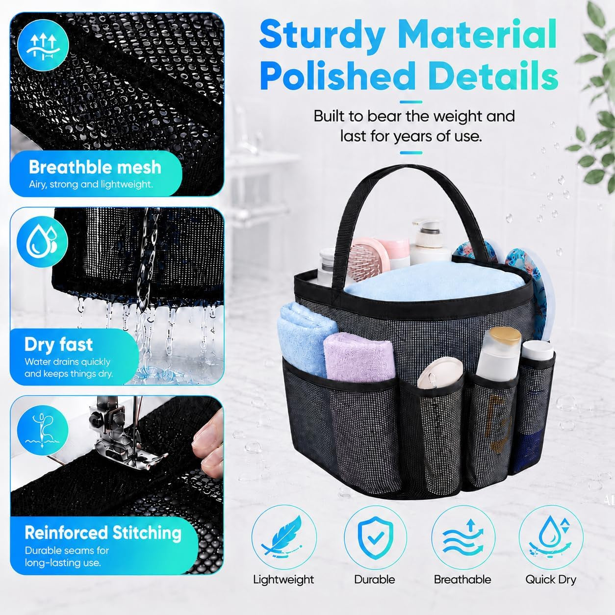 Mesh Shower Caddy Portable for College Dorm Room Camping Essentials, Shower Caddy Dorm with 9-Pockets, Large Capacity Hanging Basket Bathroom Bag for Toiletry, Swimming, Gym, Camp, Beach