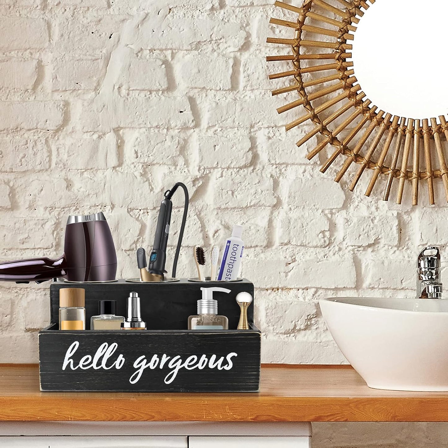 Hair Blow Dryer Holder Black Curling Iron Holder Countertop, Hair Tools & Styling Supplies Organizer Flat ,Bathroom Counter Organizer for Accessories, Makeup, Toiletries Storage